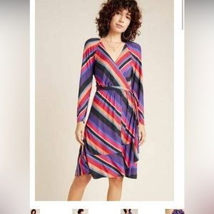 Maeve by Anthropologie XS Multicolor Rainbow Stripe wrap style dress